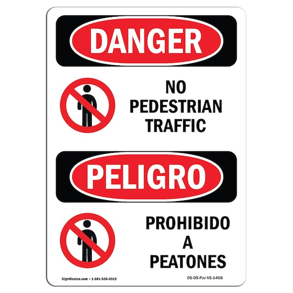 OSHA Sign, No Pedestrian Traffic Bilingual, 24in X 18in Rigid Plastic, 18" W, 24" L, Spanish